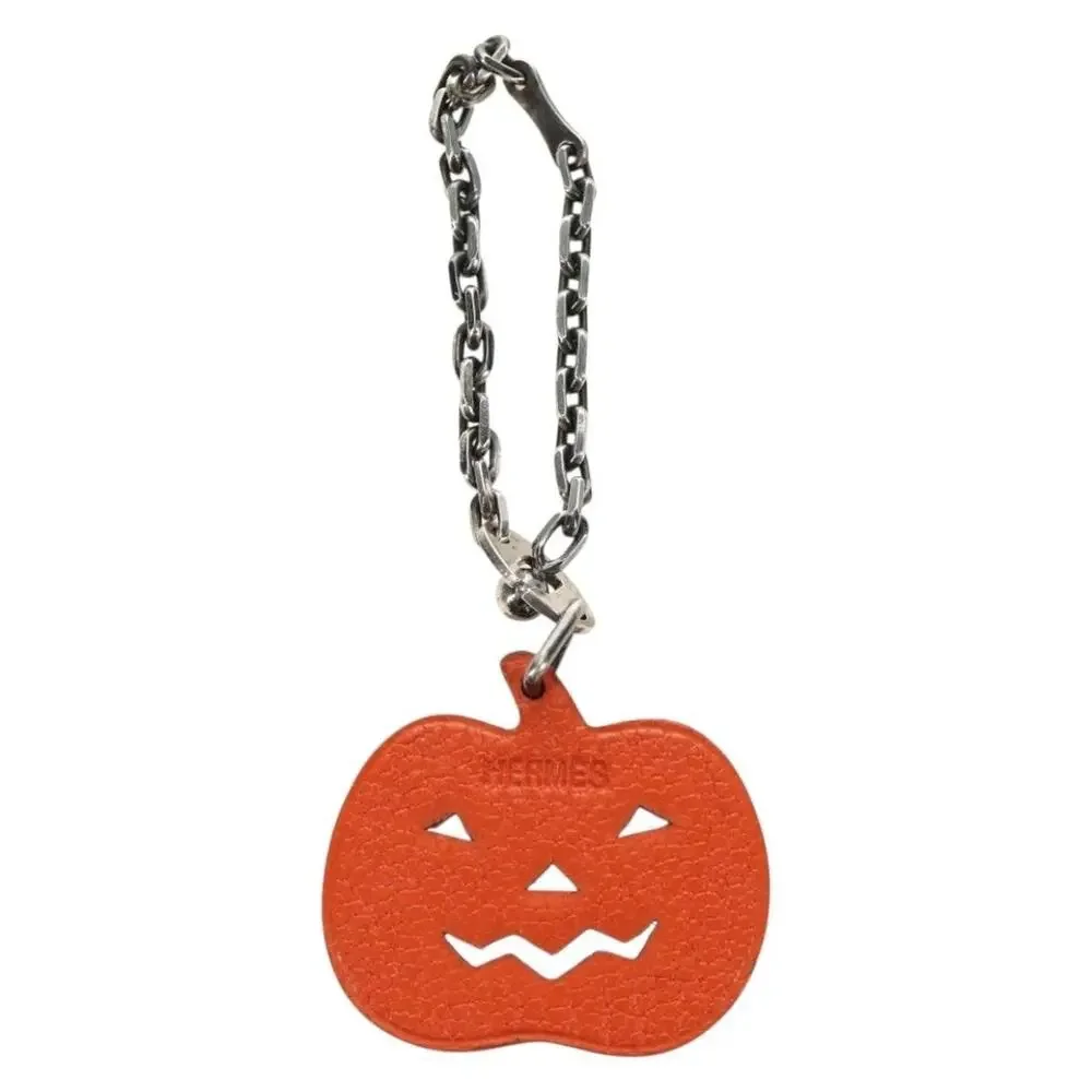 Hermes Pumpkin Bag Charm Leather Orange